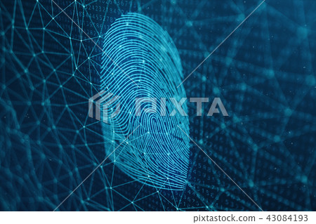 3D illustration Fingerprint scan provides security access with biometrics identification. Concept 43084193