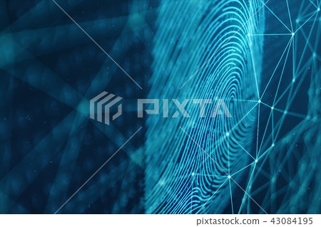 3D illustration Fingerprint scan provides security access with biometrics identification. Concept 3D illustration Fingerprint scan provides security access with biometrics identification. Concept 43084195