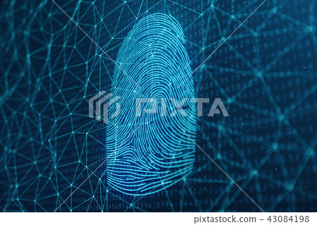 3D illustration Fingerprint scan provides security access with biometrics identification. Concept 3D illustration Fingerprint scan provides security access with biometrics identification. Concept 43084198