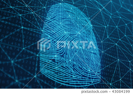3D illustration Fingerprint scan provides security access with biometrics identification. Concept 43084199