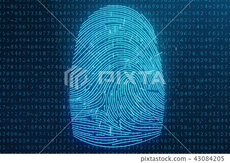 3D illustration Fingerprint scan provides security access with biometrics identification. Concept 43084205