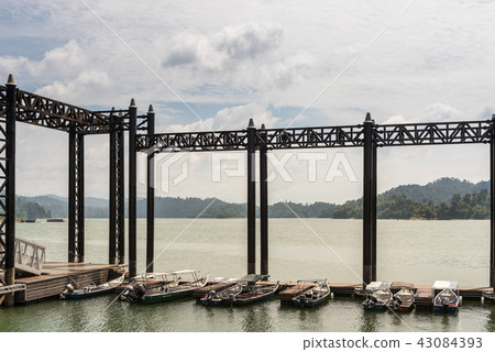 Boats at Temenggor Lake, Kelantan, Malaysia.  43084393