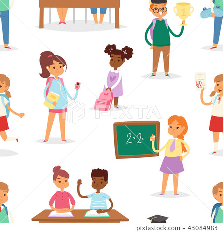 Back to school kids boys and girls children school-time vector illustration seamless pattern Back to school kids boys and girls children school-time vector illustration seamless pattern 43084983
