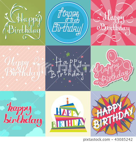 Beautiful birthday invitation card design colorful lettering poctcard vector greeting decoration. 43085242