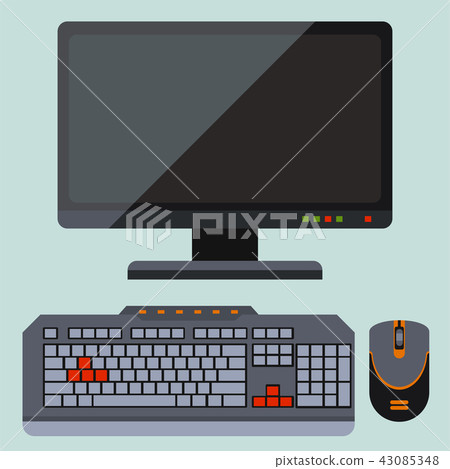 Desktop computer telecommunication equipment metal pc monitor vector illustration. 43085348