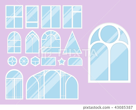 Different types house windows elements flat style glass frames construction decoration apartment 43085387