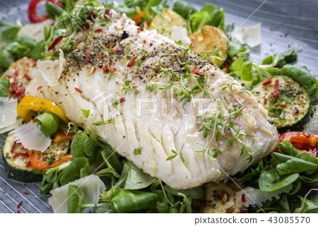 cod fish fillet with lettuce and vegetable cod fish fillet with lettuce and vegetable 43085570