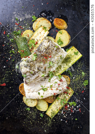 cod fish fillet with vegetable and potatoes 43085576