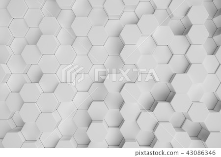 3D illustration white geometric hexagonal abstract background. Surface hexagon pattern, hexagonal 43086346