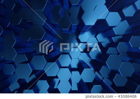 3D illustration abstract dark blue of futuristic surface hexagon pattern. Blue geometric hexagonal 3D illustration abstract dark blue of futuristic surface hexagon pattern. Blue geometric hexagonal 43086406