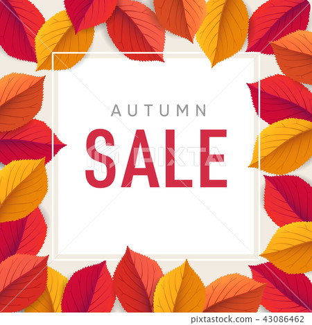 Autumn sale flyer template. Bright colorful fall leaves. Poster, card, label, web banner. Seasonal 43086462