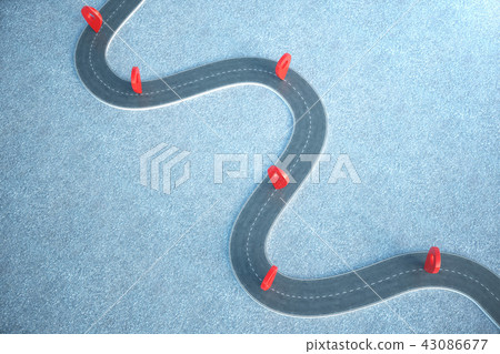 Road way location Infographic with pin pointers. Road way with red pointers. 3D illustration Road way location Infographic with pin pointers. Road way with red pointers. 3D illustration 43086677
