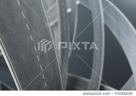 Tangled roads, on grey background. Abstract road knot. Concept travel, transportation. 3D 43086686