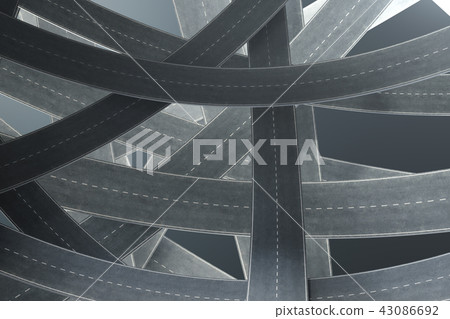 Tangled roads, on grey background. Abstract road knot. Concept travel, transportation. 3D 43086692
