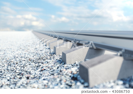 Railroad or railway, steel railway for trains. Railroad travel, railway tourism. Transportation 43086750