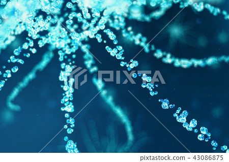 Conceptual illustration of neuron cells with glowing link knots. Synapse and neuron cells sending 43086875