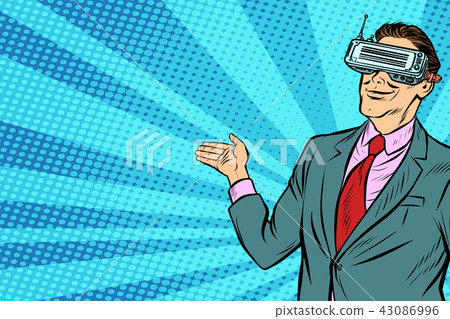 pop art businessman in VR glasses presents pop art businessman in VR glasses presents 43086996