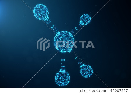Digital atoms structure. Science or medical background with molecules and atoms. Low polygonal grid 43087327