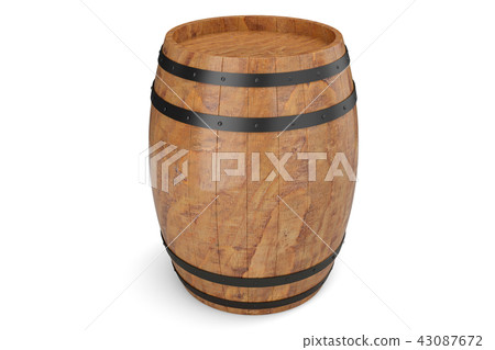 3D Illustration wooden barrels front view, wine isolated on white background. Alcoholic drink in 3D Illustration wooden barrels front view, wine isolated on white background. Alcoholic drink in 43087672