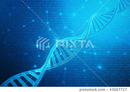 Artifical intelegence DNA molecule. DNA is converted into a binary code. Concept binary code genome 43087727