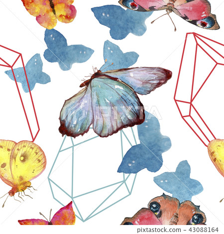 Exotic butterflies wild insect in a watercolor style. Seamless background pattern. 43088164