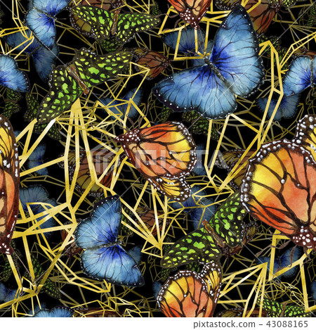 Exotic butterflies wild insect in a watercolor style. Seamless background pattern. 43088165