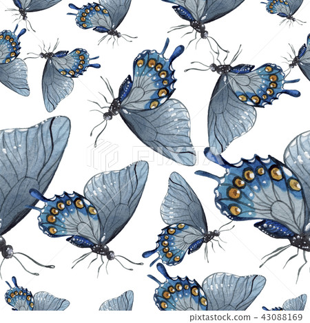 Exotic butterflies wild insect in a watercolor style. Seamless background pattern. 43088169