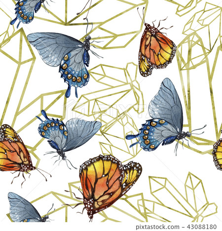 Exotic butterflies wild insect in a watercolor style. Seamless background pattern. 43088180