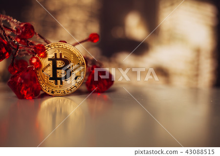 bitcoin with precious stones ruby close up 43088515