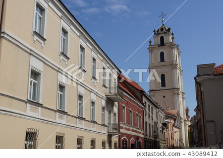 Streets and bell towers around the University of Vilnius in Lithuania 43089412