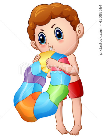 Cute Little Boy Blowing an inflatable ring 43089564
