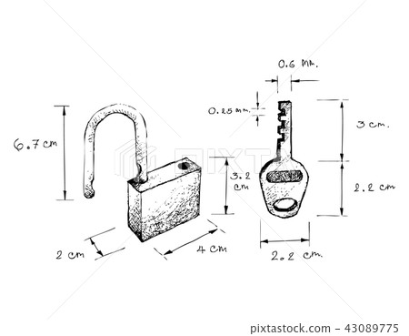 Hand Drawn Dimension of Lock and Key - Stock Illustration [43089775 ...