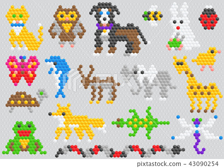 Mosaic animal vector animalistic abstract character cat dog and dolphin in kids game illustration 43090254