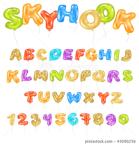 Alphabet ABC vector balloon kids alphabetical font with helium color letters and numbers for 43090256
