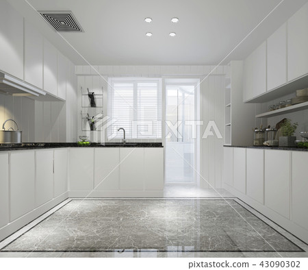 white minimal kitchen with modern decor style 43090302
