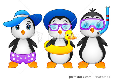 Cute cartoon penguins in summer holiday Cute cartoon penguins in summer holiday 43090445