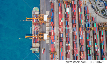 Ship container at port for international export. Ship container at port for international export. 43090625