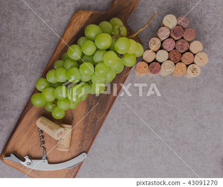 Grape, cork and copy space, background Grape, cork and copy space, background 43091270