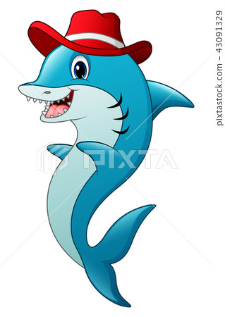 Funny shark cartoon wearing a hat 43091329