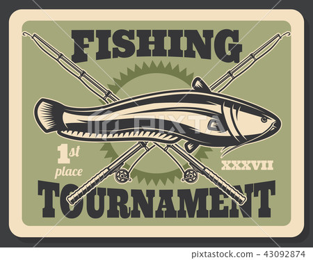 Fishing tournament fish and rods vector poster Fishing tournament fish and rods vector poster 43092874