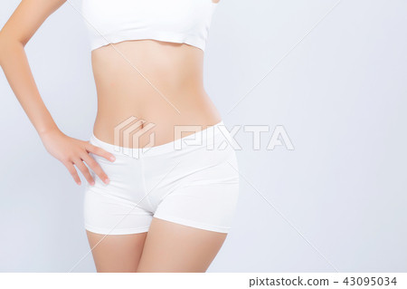 Closeup asian woman beautiful body diet with fit 43095034