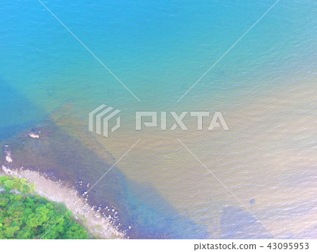 Lake shore landscape ~ Aerial photograph with drone (Inawashiro Lake / West Bank / Aizuwakamatsu City Fukushima Prefecture Akai Character House) 43095953