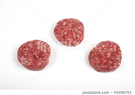 Raw fresh large beef burger or cutlets isolated on white background 43096761