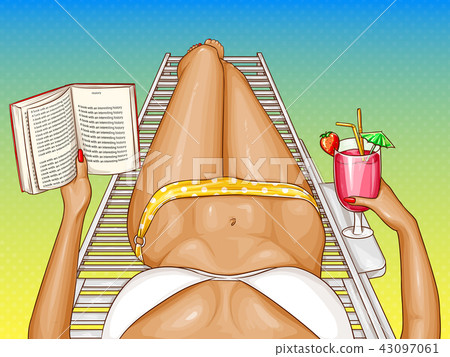 Vector woman in bikini lies on chaise-longue 43097061