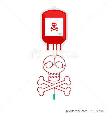 Blood bag red color with skull and crossbones 43097369