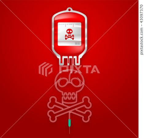Blood bag red color with skull and crossbones Blood bag red color with skull and crossbones 43097370
