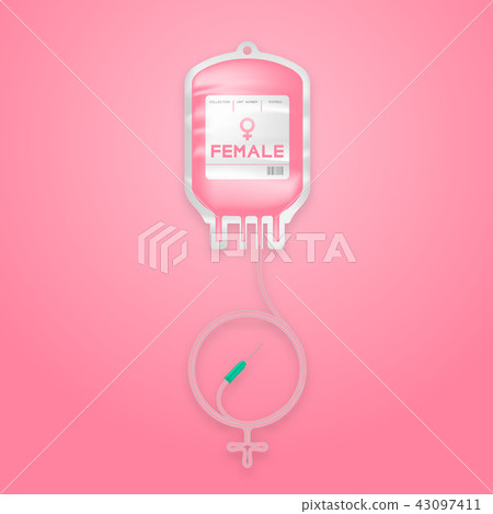 Blood bag pink color and Female gender sign Blood bag pink color and Female gender sign 43097411