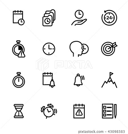 Time Management Signs Black Thin Line Icon Set.... - Stock Illustration ...