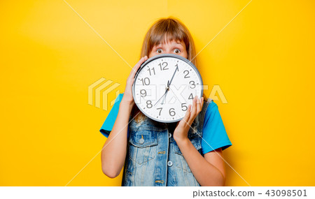 young sad teenage girl with clock young sad teenage girl with clock 43098501