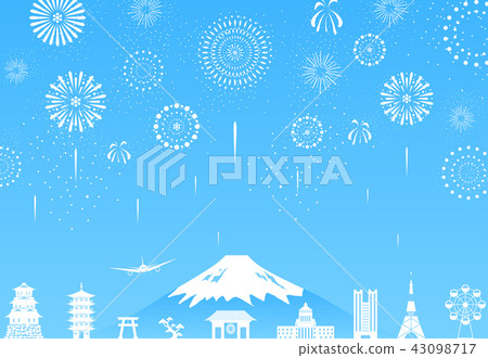 日本風景煙花藍色背景 日本風景煙花藍色背景 43098717